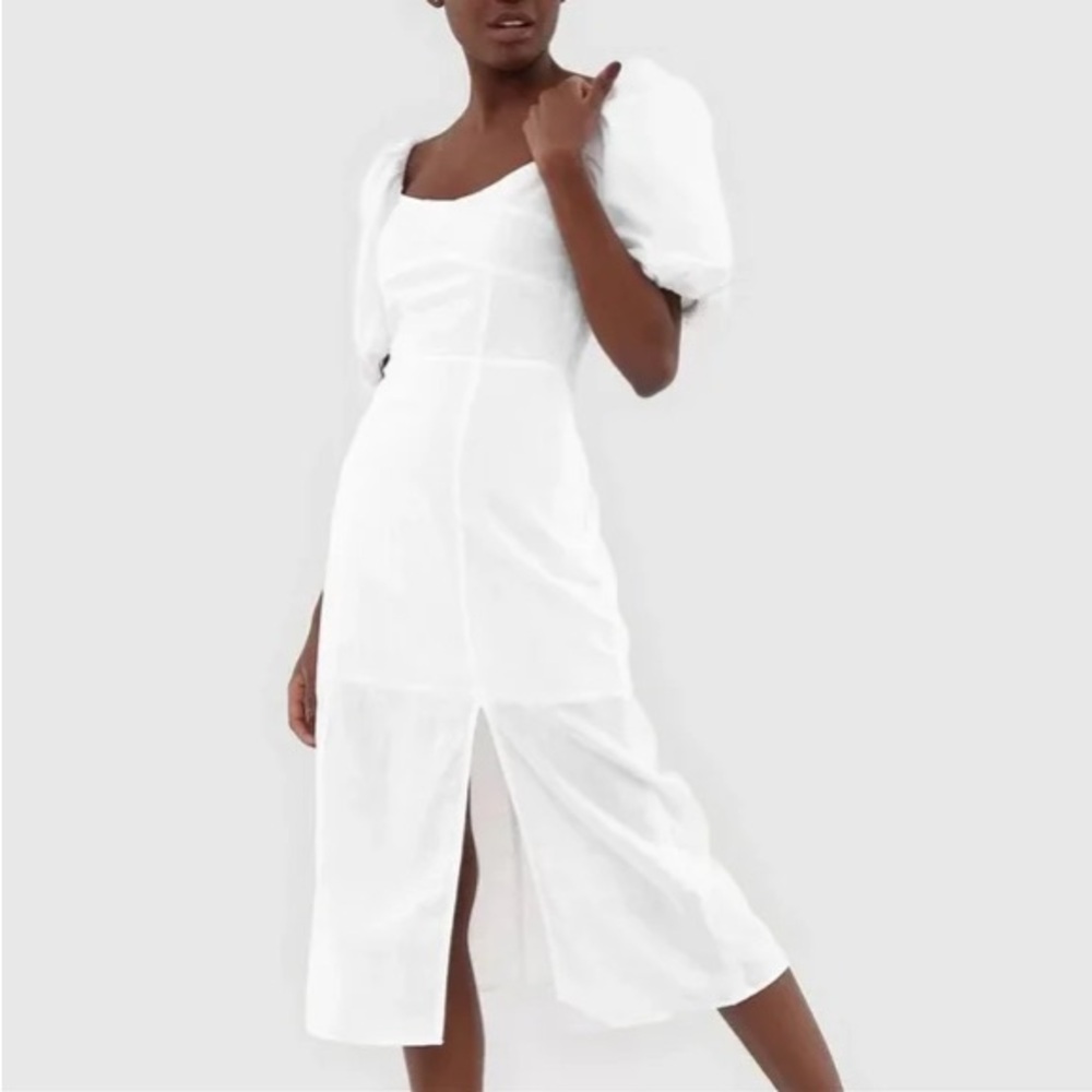 Banana Republic White Midi Dress with Puff Sleeves